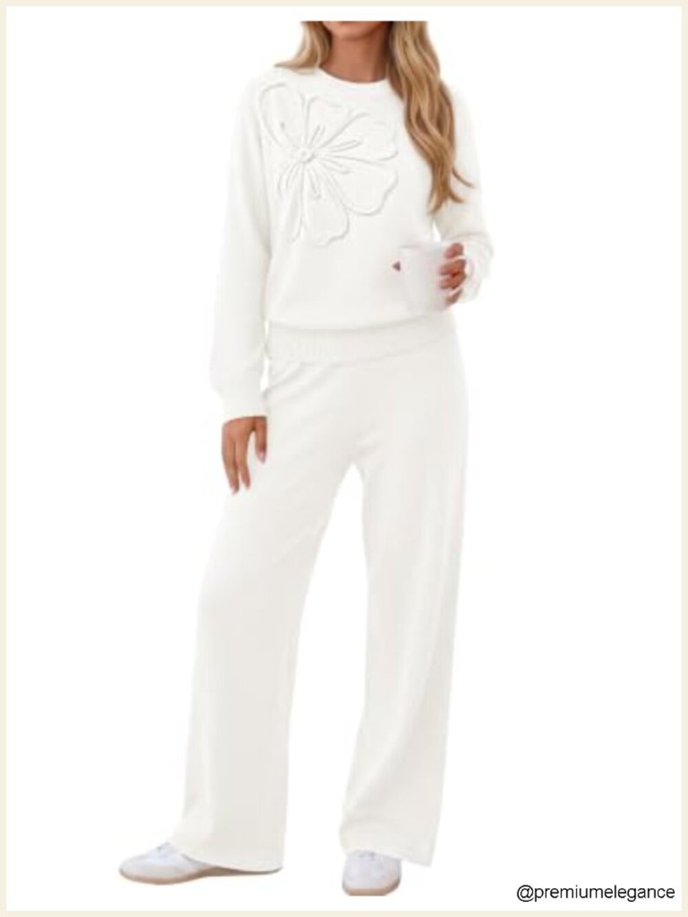 Sweater Lounge Set 2 Piece Knit Matching Outfit Crewneck Long Sleeve Wide Leg